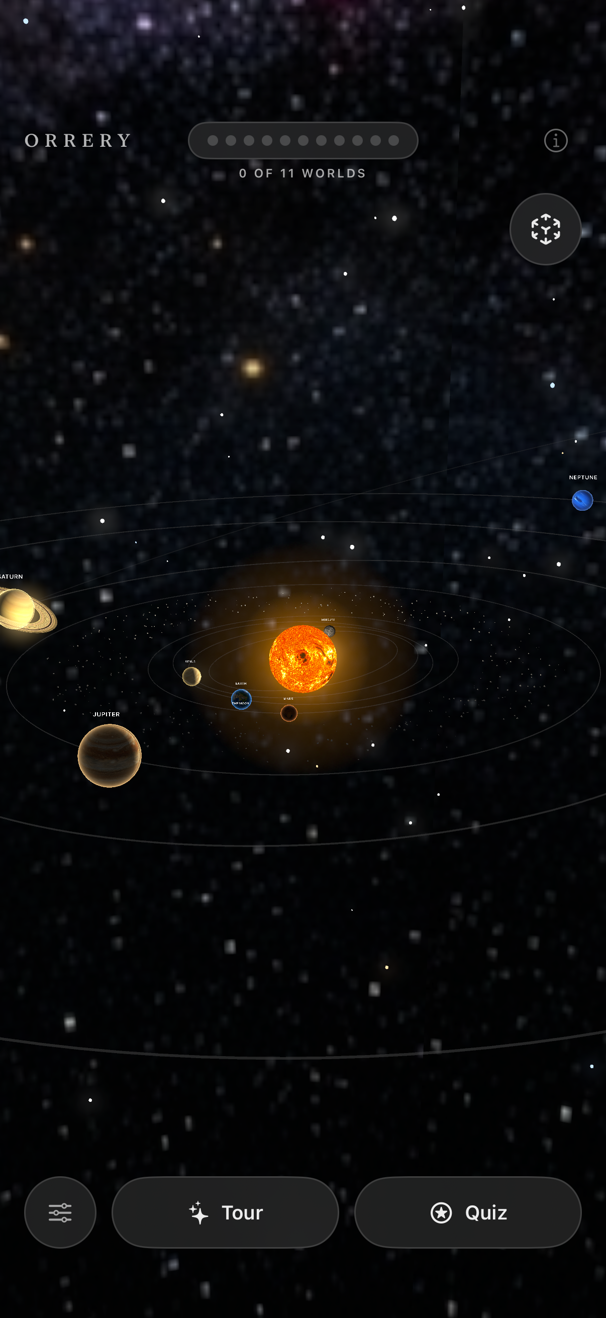 The living orrery with planets orbiting the Sun